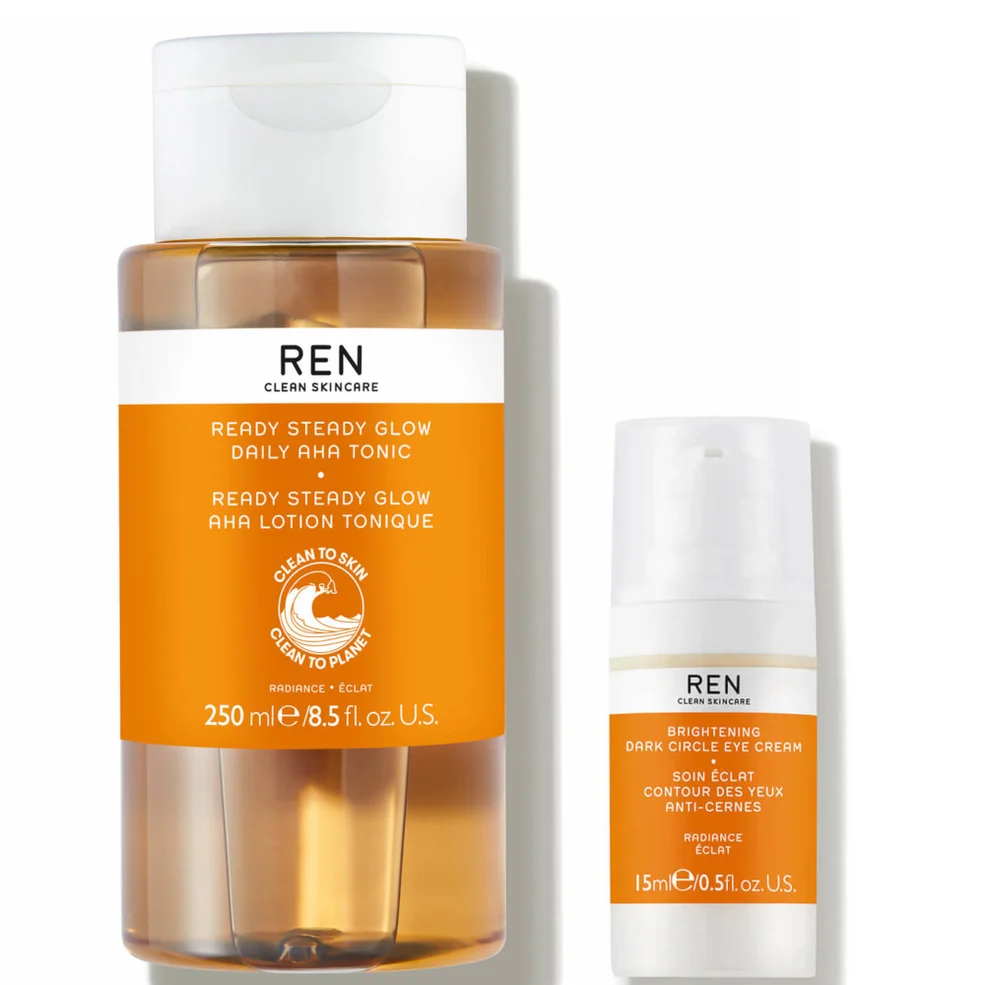 REN Clean Skincare Ready Steady Glow Daily AHA Tonic 250ml and Radiance Brightening Dark Circle Eye Cream 15ml Immagine 1