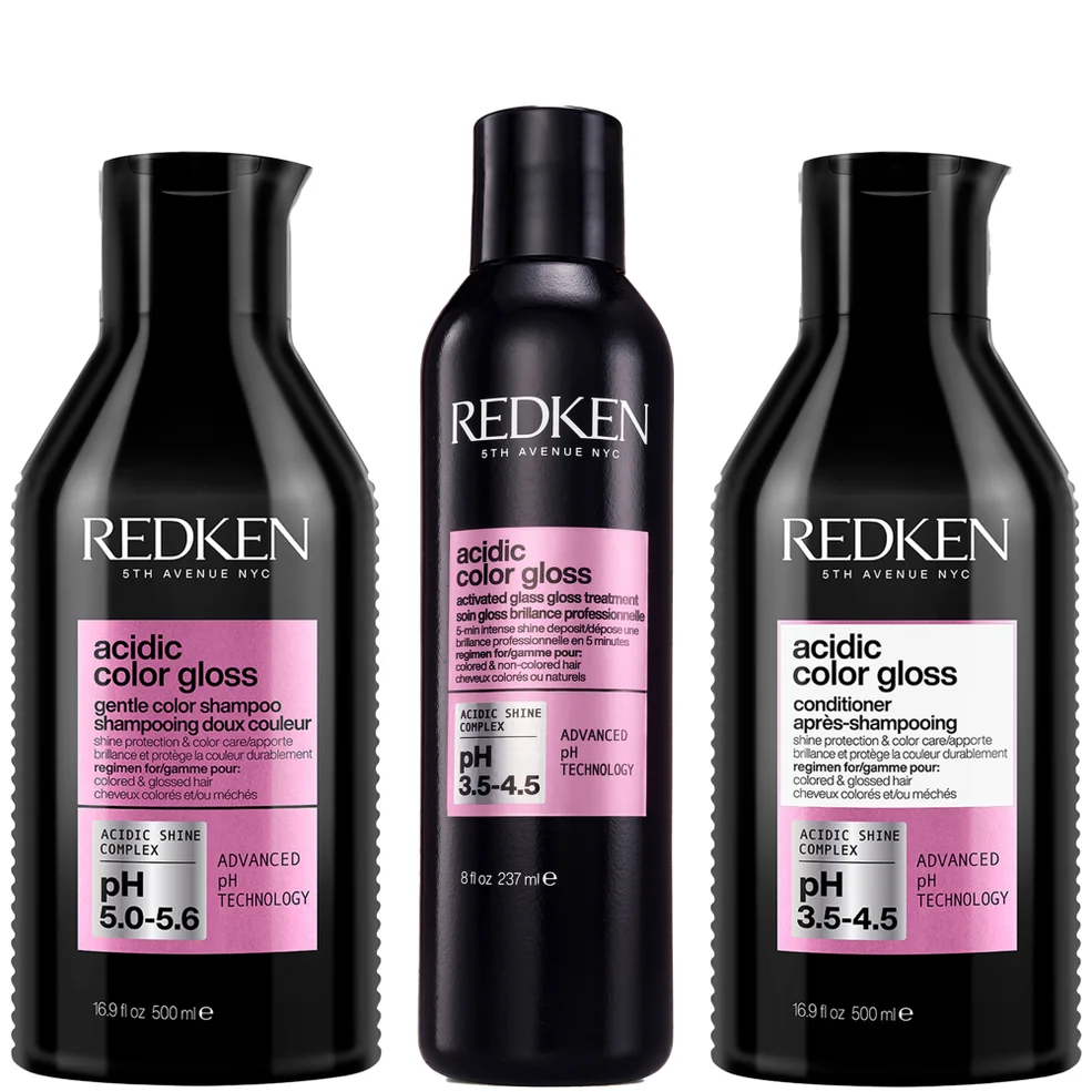 Redken Acidic Color Gloss Sulphate-Free Shampoo 500ml, Activated Glass Gloss Treatment 237ml and Conditioner 500ml Bundle Immagine 1