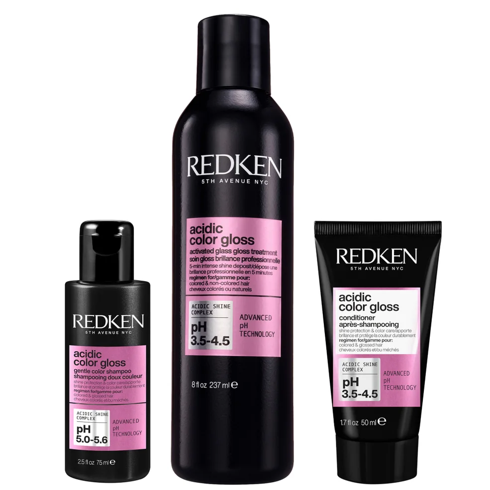 Redken Acidic Color Gloss Shampoo Mini 75ml, Activated Glass Gloss Treatment 237ml and Conditioner Mini 50ml Immagine 1