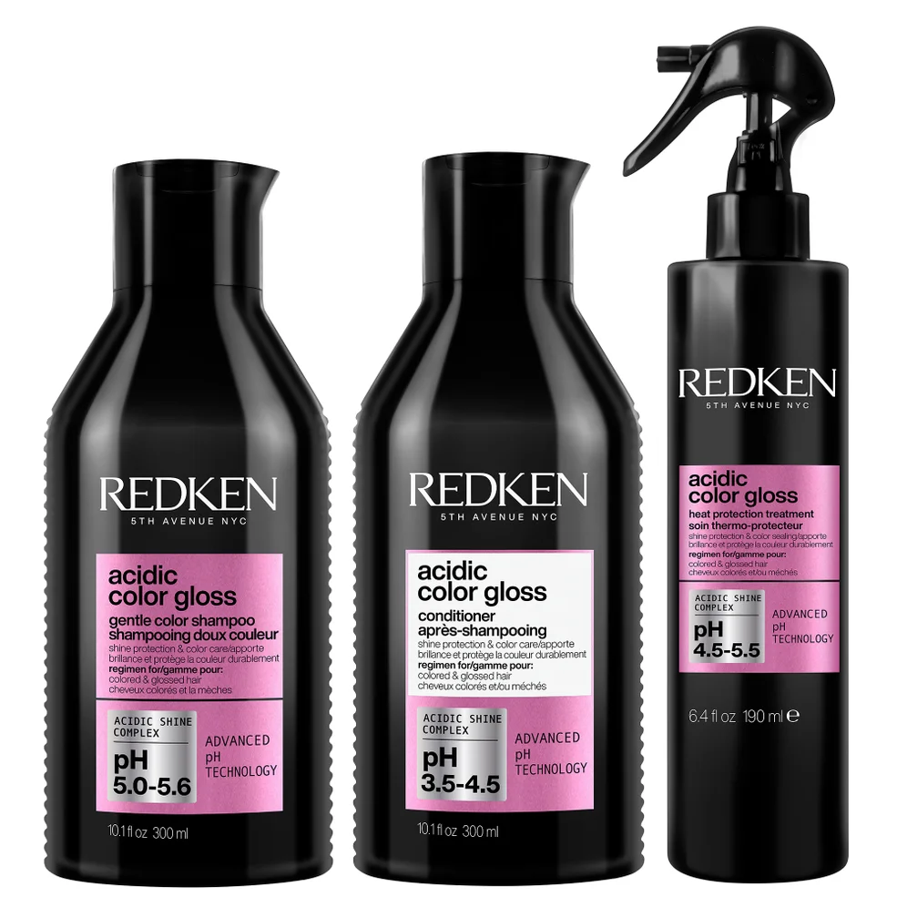 Redken Acidic Color Gloss Shampoo, Conditioner 300ml and Heat Protection Treatment 190ml Bundle Immagine 1