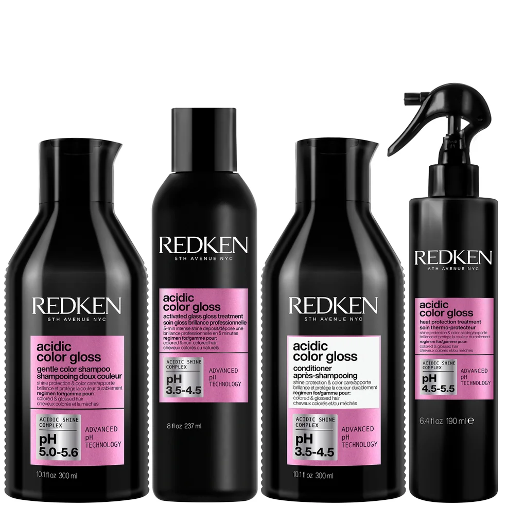 Redken Acidic Color Gloss Sulphate-Free Shampoo 300ml, Glass Gloss Treatment 237ml, Conditioner 300ml & Leave-in Treatment 190ml Immagine 1