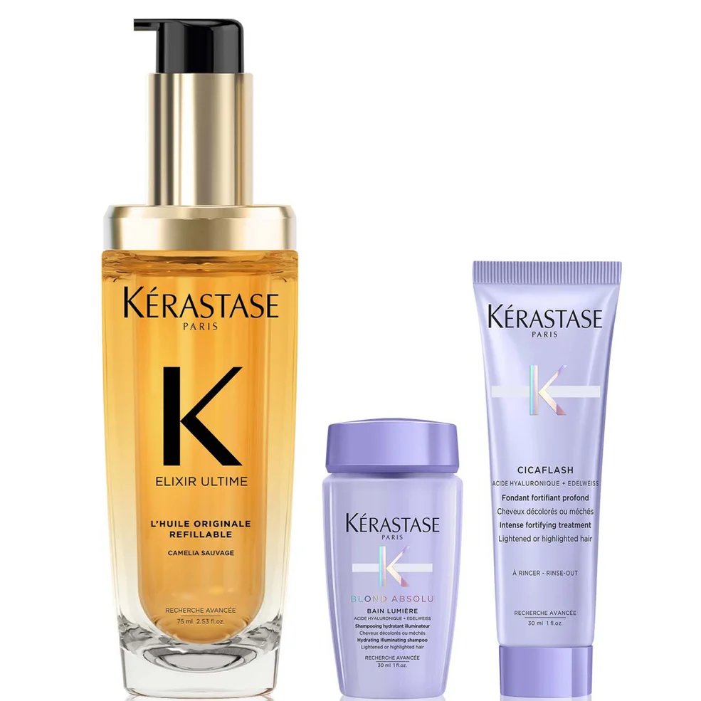 Kérastase Elixir Ultime L'Huile Originale Hair Oil 75ml with Mini Deluxe Blond Absolu Shampoo 30ml and Conditioner 30ml Duo Immagine 1