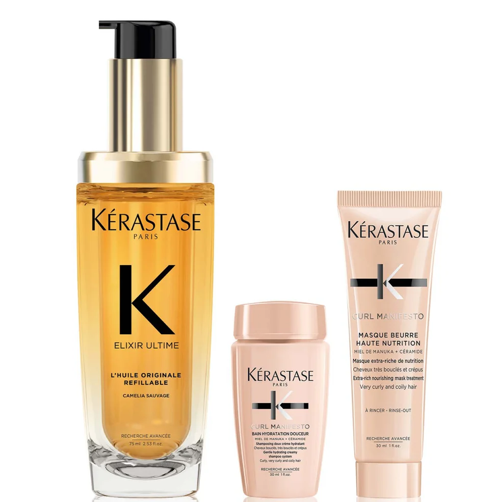 Kérastase Elixir Ultime L'Huile Originale Hair Oil 75ml with Mini Deluxe Curl Manifesto Shampoo 30ml and Mask 30ml Duo Immagine 1