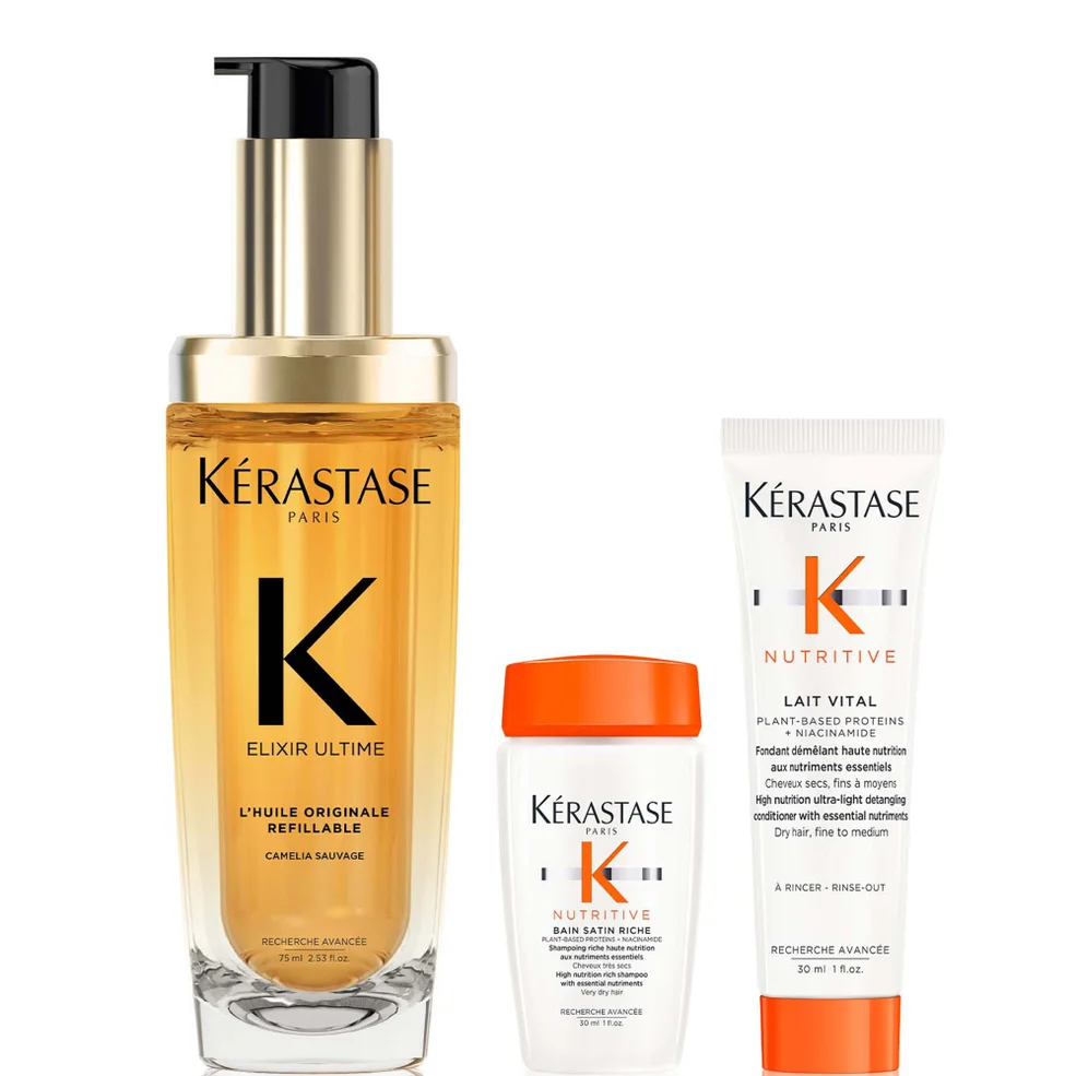 Kérastase Elixir Ultime L'Huile Originale Hair Oil 75ml with Mini Deluxe Nutritive Shampoo 30ml and Conditioner 30ml Duo Immagine 1