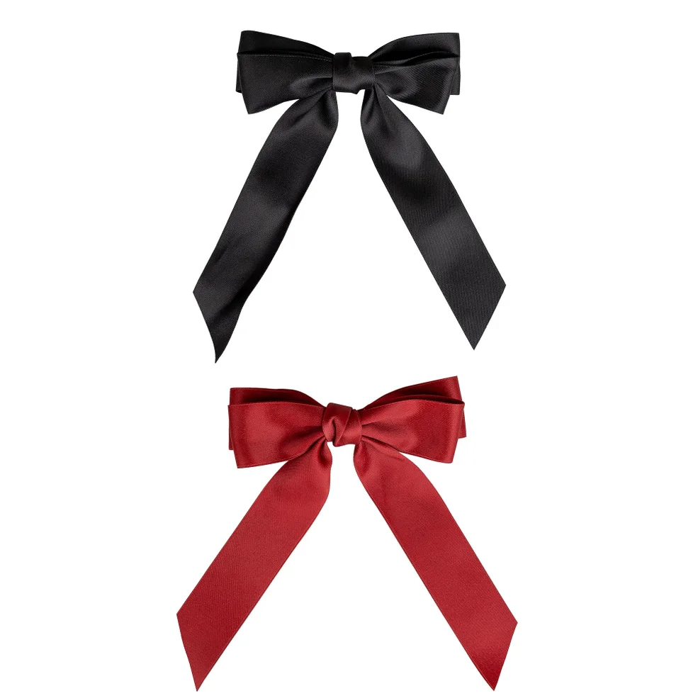 brushworks Satin Hair Bow Duo – Red and Black Immagine 1