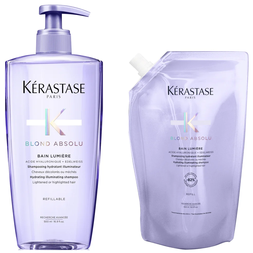 Kérastase Blond Absolu Refillable Shampoo and Refill Pouch Duo for Blonde or Lightened Hair with Hyaluronic Acid 500ml Immagine 1