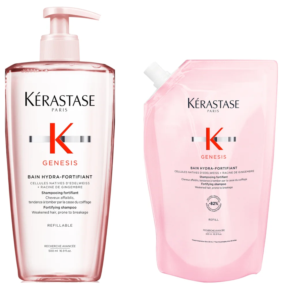 Kérastase Genesis Hydra-Fortifiant Refillable Shampoo And Refill Pouch Duo 500ml For Hair Fall Due To Breakage Immagine 1