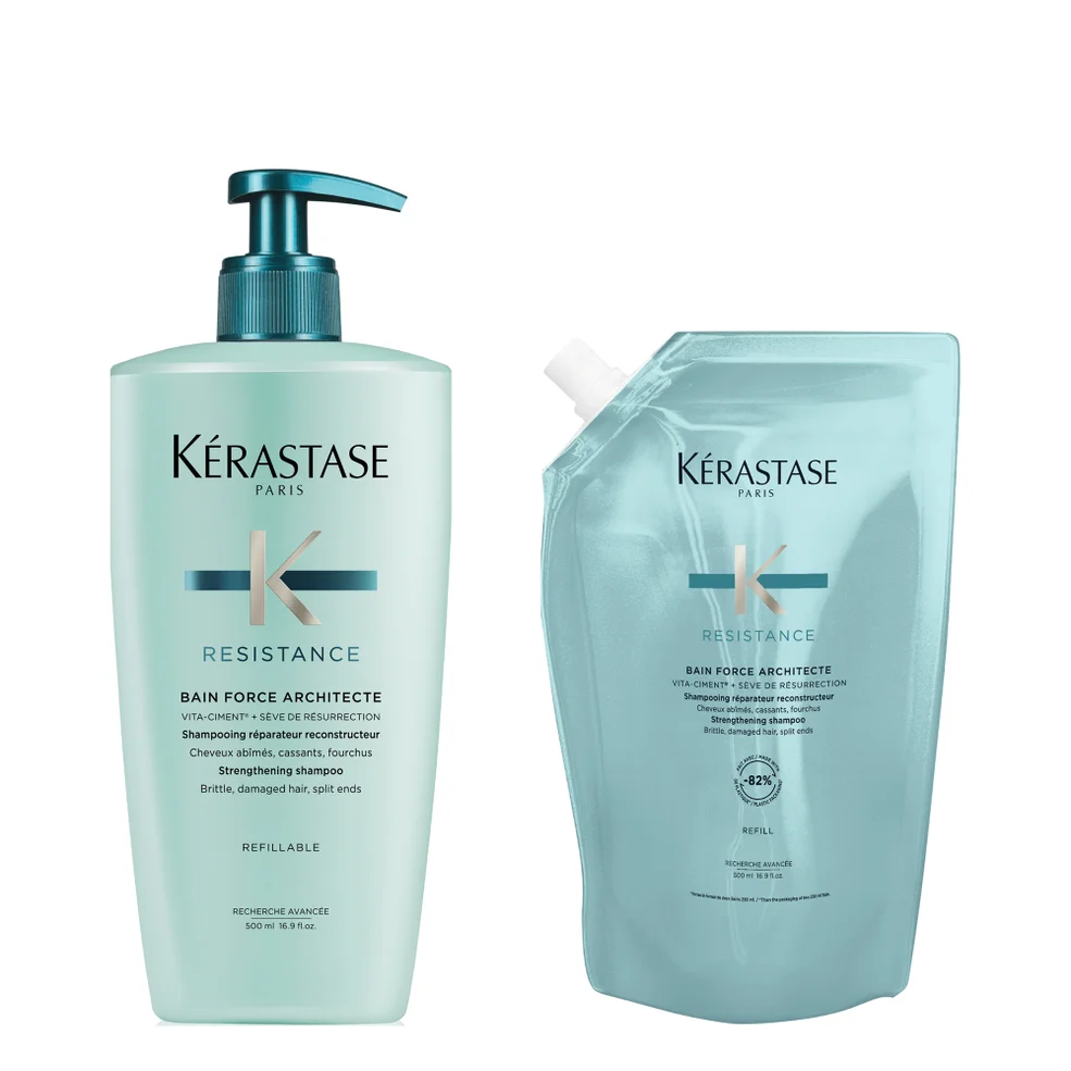 Kérastase Résistance Refillable Shampoo and Refill Pouch Duo for Fine to Medium Hair with Vita-Ciment Complex 500ml Immagine 1