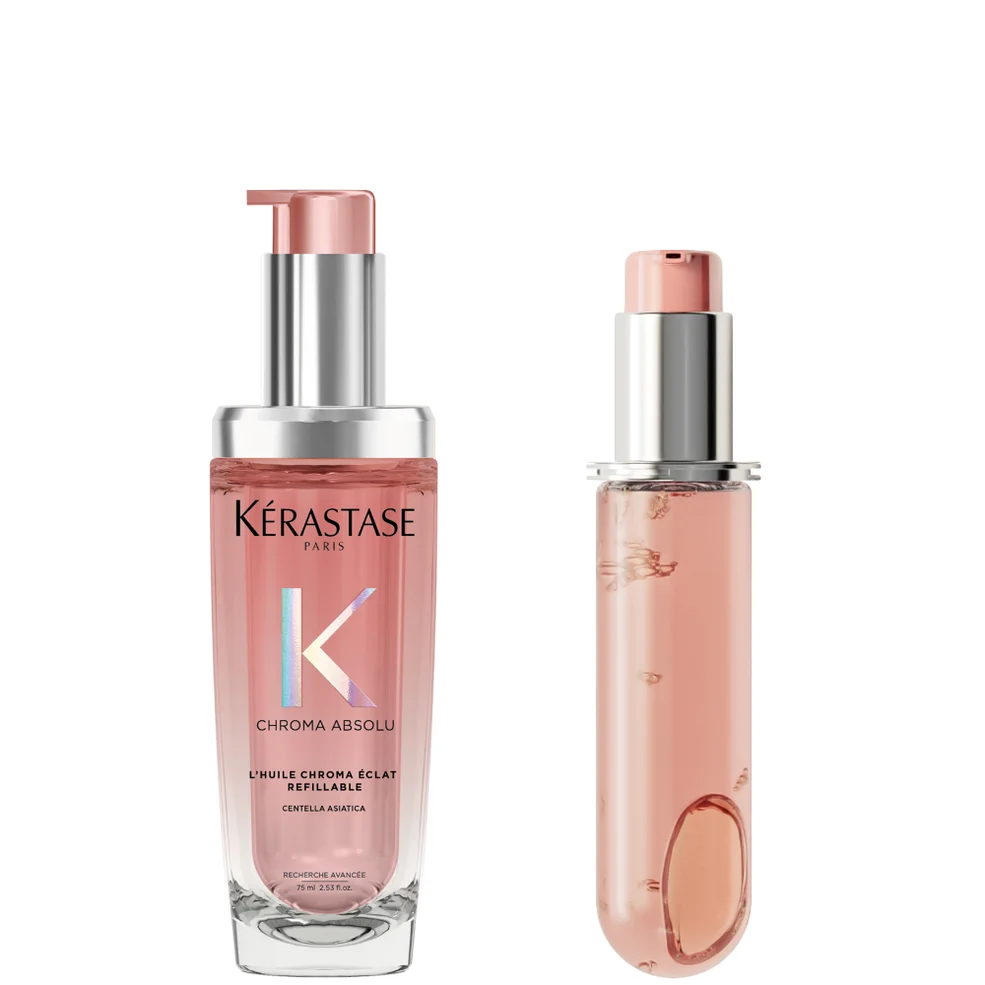 Kérastase Chroma Absolu Refillable Hair Oil and Refill Capsule Duo for Fine to Medium Hair with Glycerin & Hyaluronic Acid 75ml Immagine 1