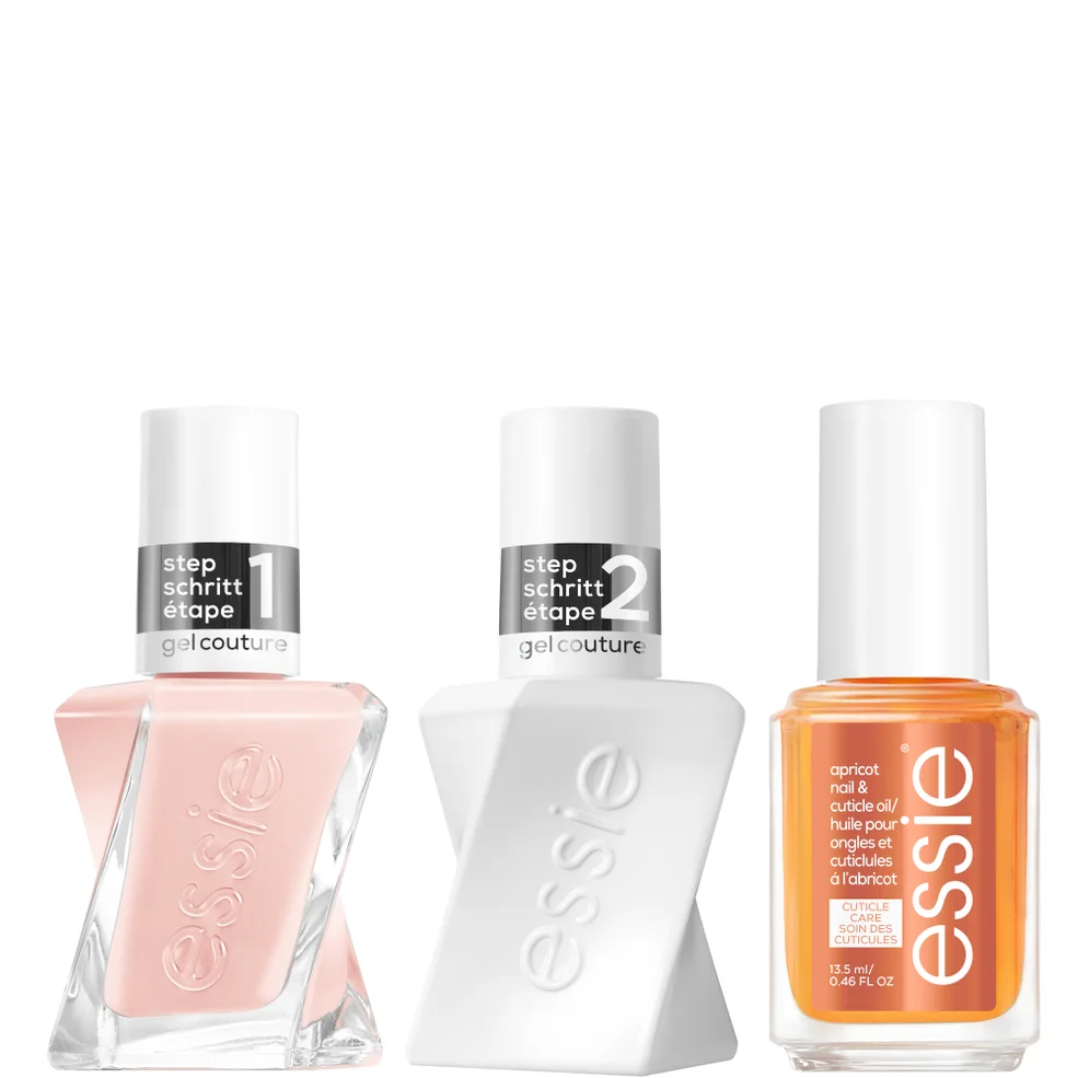 essie Gel Couture Nude Nail Polish Top Coat and Apricot Cuticle Oil Care Bundle Immagine 1