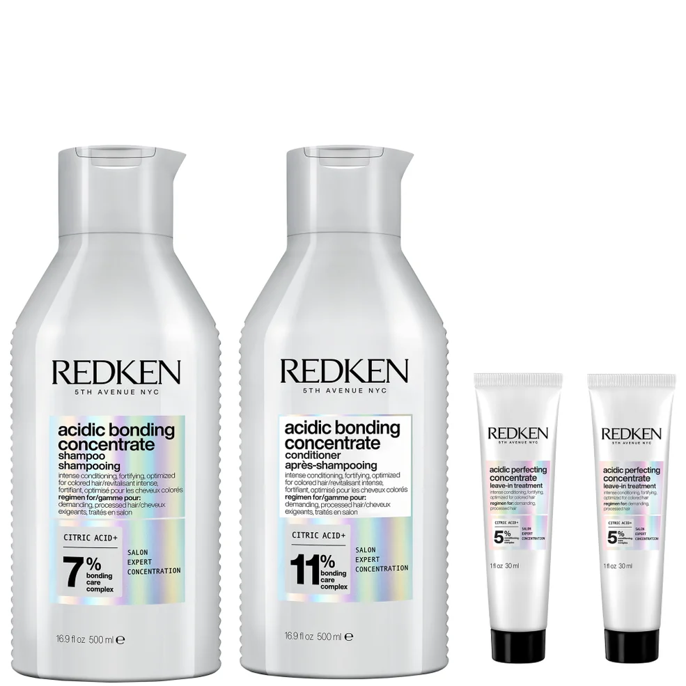 Redken Acidic Bonding Concentrate Shampoo and Conditioner 500ml with Leave-In Treatment 2 x 30ml, Bond Repair for Damaged Hair Immagine 1