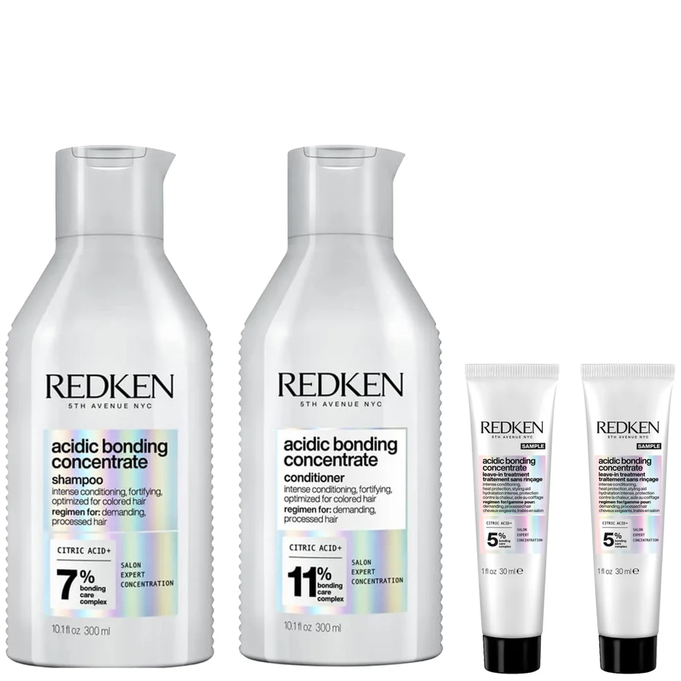 Redken Acidic Bonding Concentrate Shampoo and Conditioner 300ml with Leave-In Treatment 2 x 30ml, Bond Repair for Damaged Hair Immagine 1