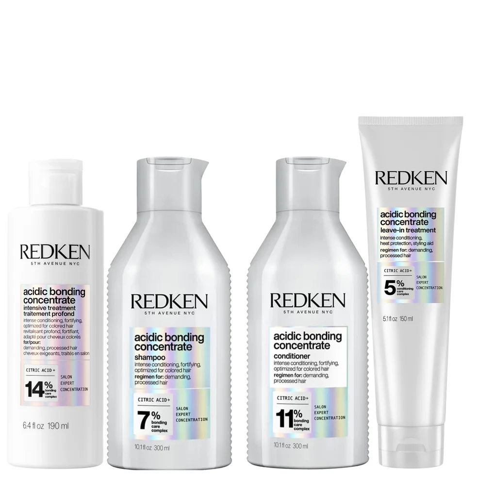 Redken Acidic Bonding Concentrate Pre-Treatment 190ml, Shampoo and Conditioner 300ml, and Leave-in Treatment 150ml Bundle Immagine 1