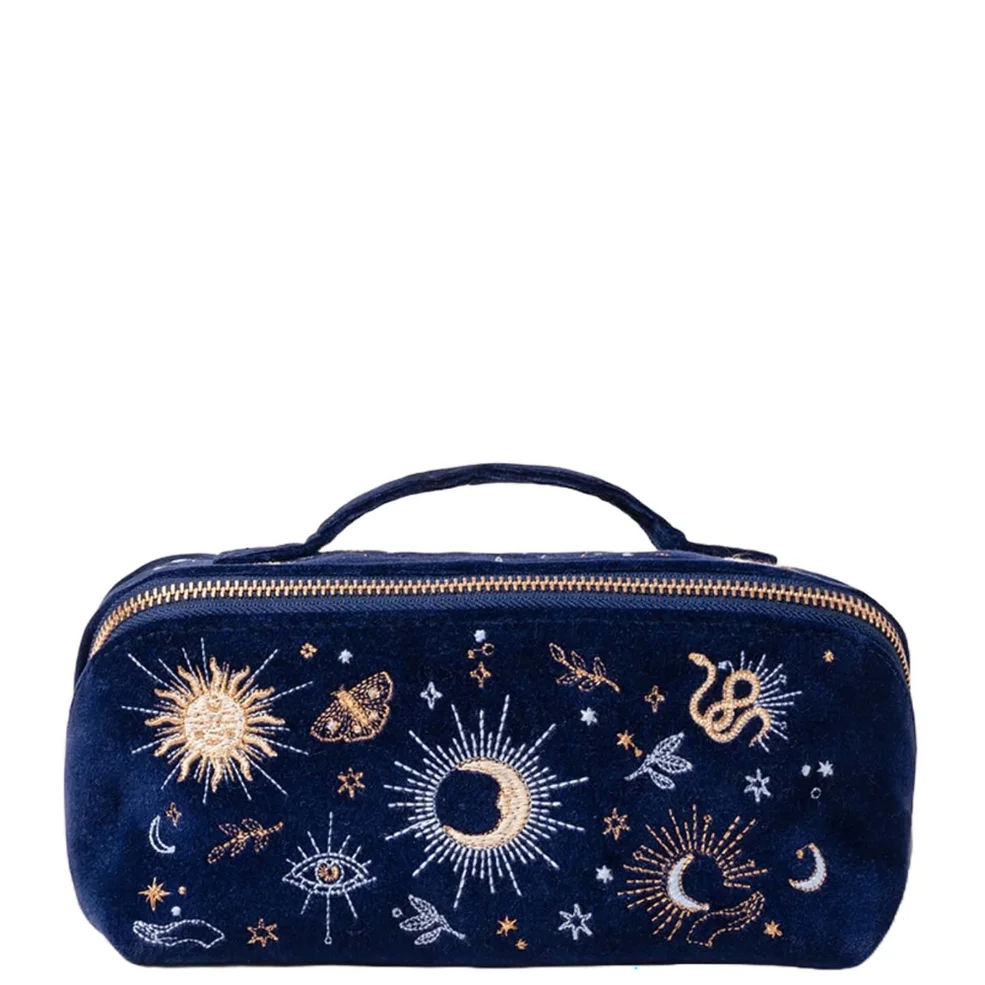 Elizabeth Scarlett Boho Mysticism Navy Velvet Open Flat Makeup Bag Immagine 1