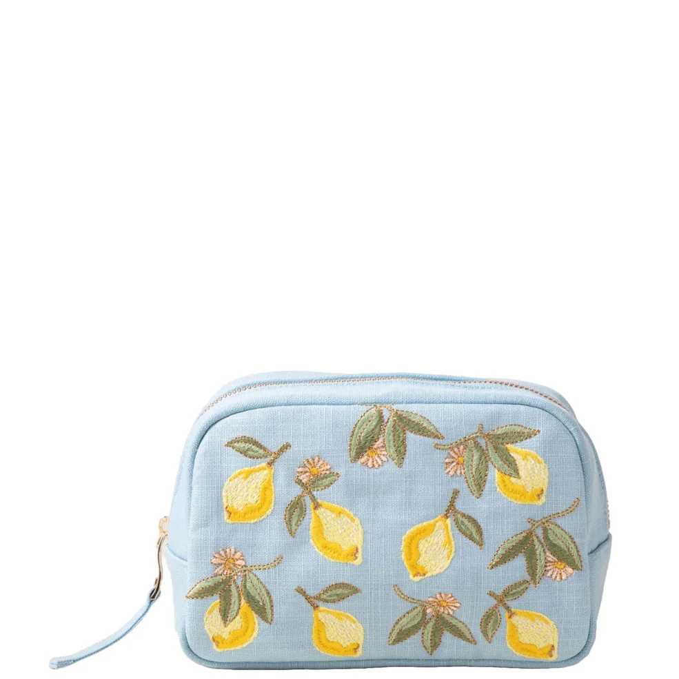 Elizabeth Scarlett Lemon Blossom French Blue Cotton Makeup Bag Immagine 1