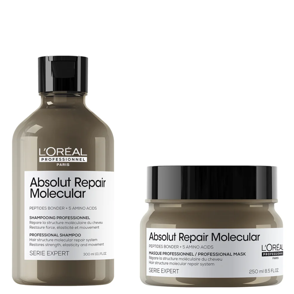 L'Oréal Professionnel Absolut Repair Molecular Shampoo 300ml and Rinse-Off Mask 250ml Set for Damaged Hair Immagine 1