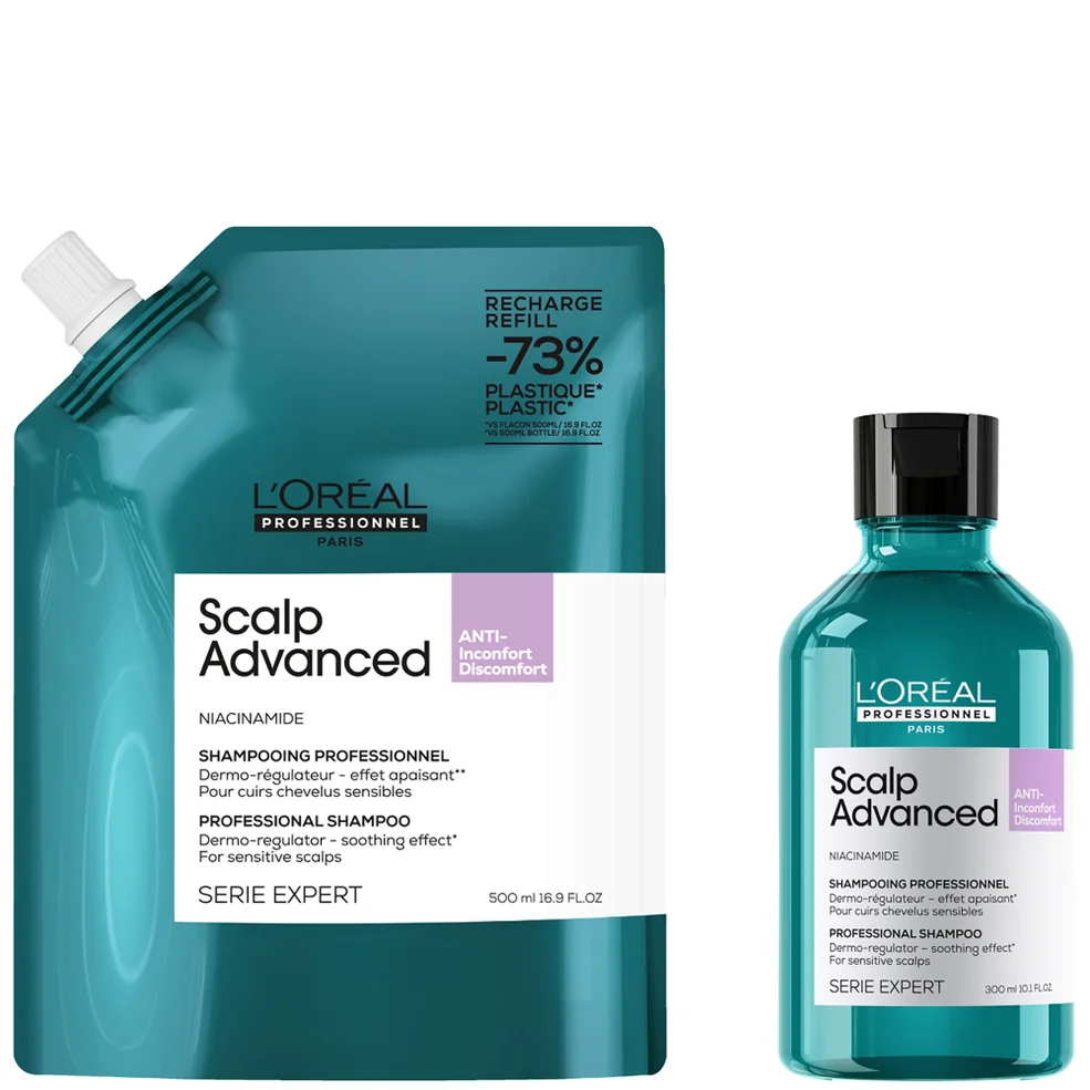 L’Oréal Professionnel Scalp Advanced Anti-Discomfort Shampoo 300ml and Refill Pack 500ml deep scalp treatment Immagine 1