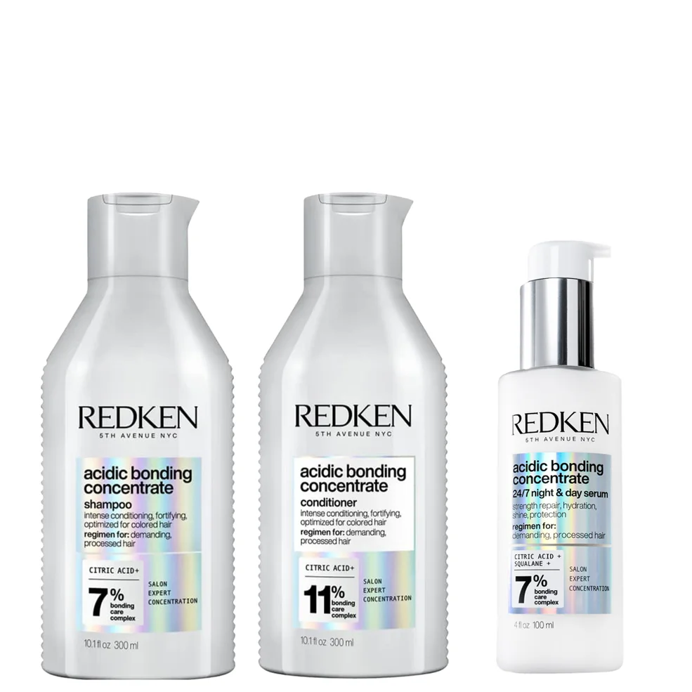 Redken Acidic Bonding Concentrate Shampoo 300ml, Conditioner 300ml and 24/7 Night & Day Serum 100ml Repair Damaged Hair Bundle Immagine 1