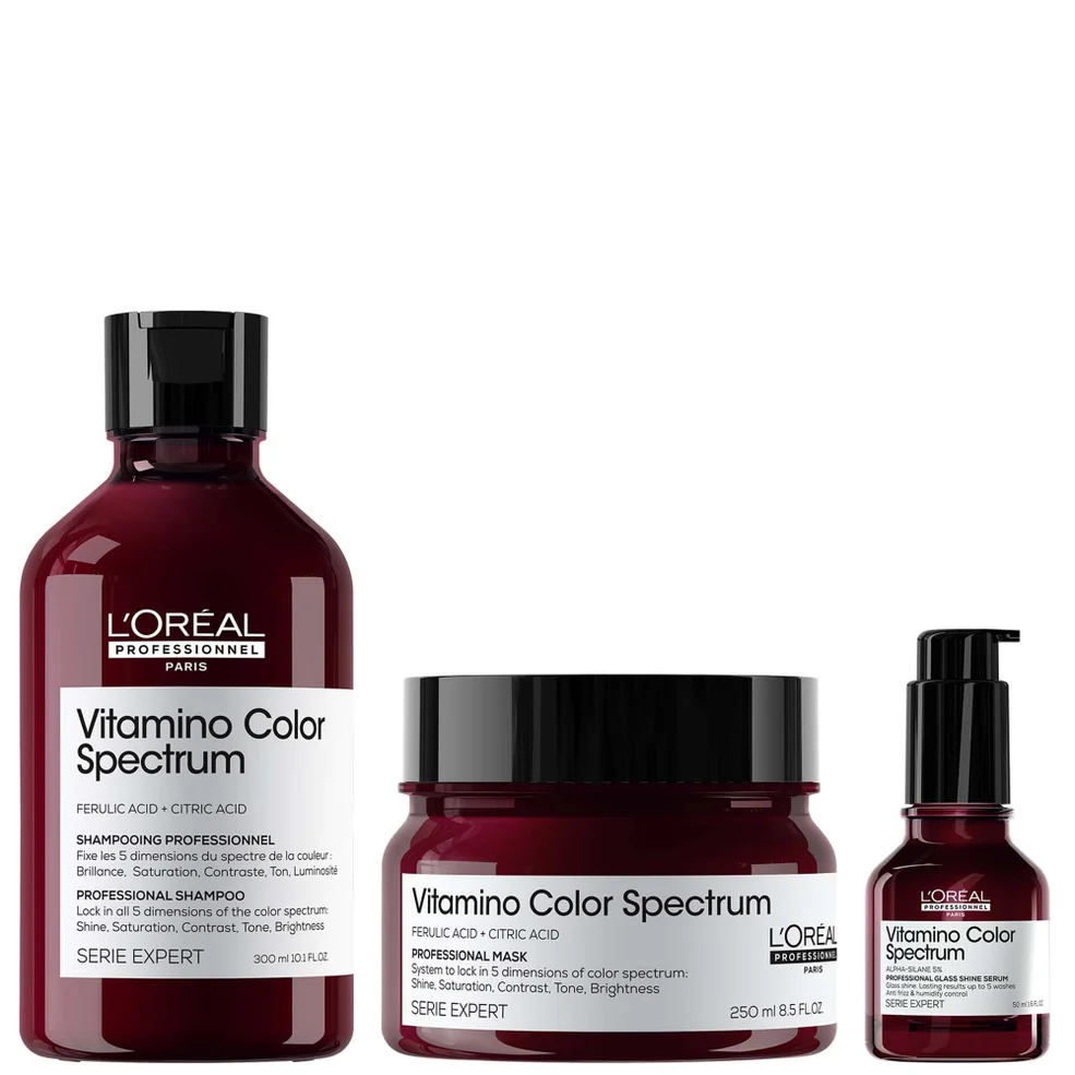 L'Oréal Professionnel Vitamino Color Spectrum Shampoo 300ml, Rinse Off Hair Mask 250ml and Serum 50ml Bundle for Coloured Hair Immagine 1