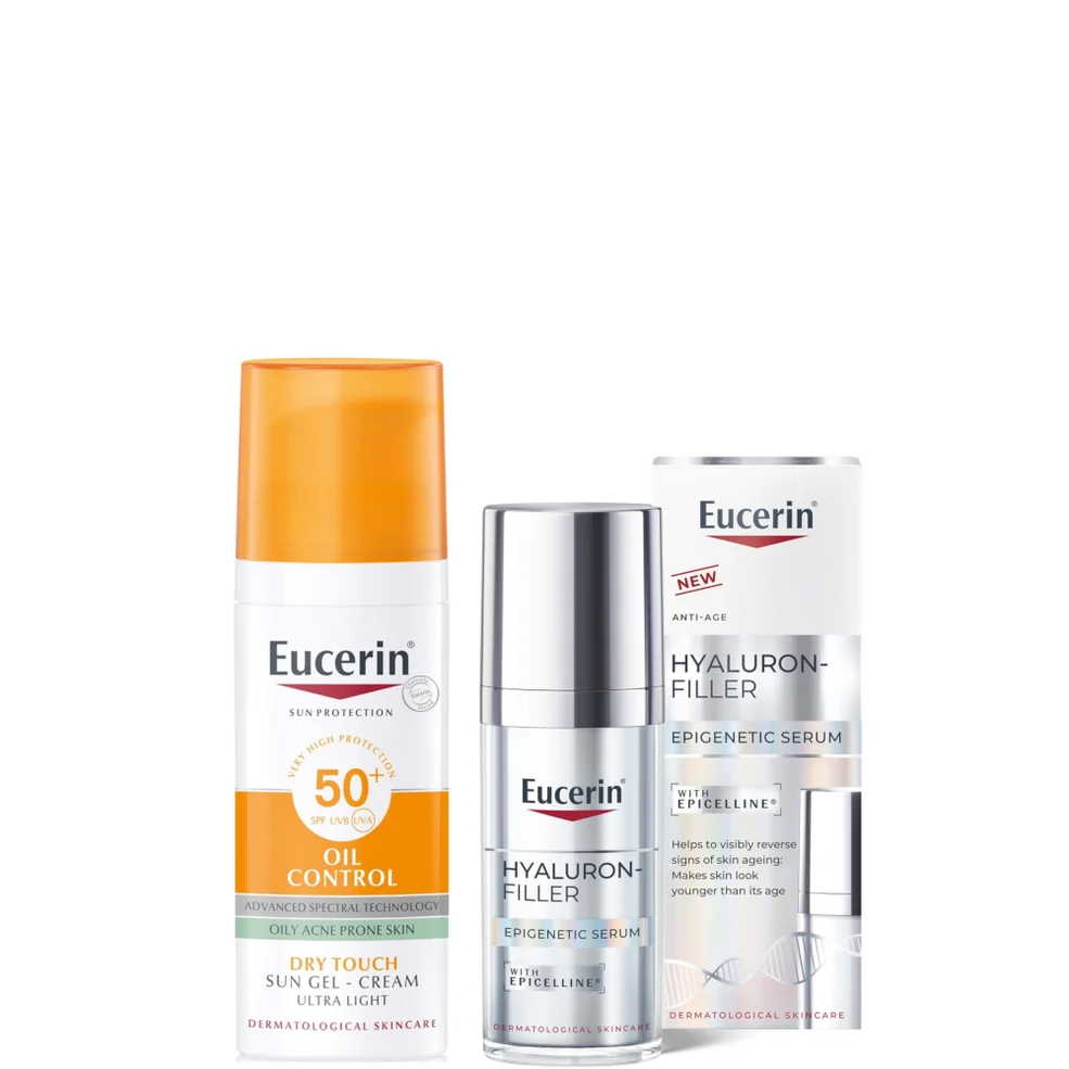 Eucerin Hyaluron-Filler Epigenetics Serum 30ml & Sun Face Oil Control 50ml Gel Bundle to Protect & Reverse signs of ageing Immagine 1
