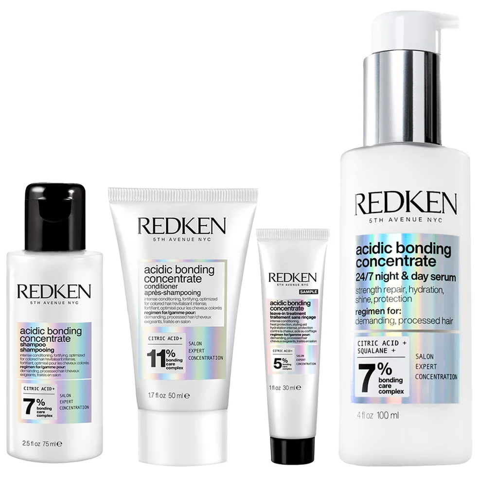 Redken Acidic Bonding Concentrate Shampoo 75ml, Conditioner 50ml, Leave-in Treatment 30ml and 24/7 Night and Day Serum 100ml Immagine 1