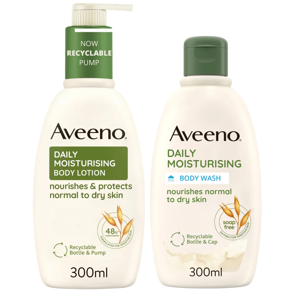 Aveeno Daily Moisturising Wash & Lotion Duo to Protect Dry Skin 600ml Mega Bundle Immagine 1