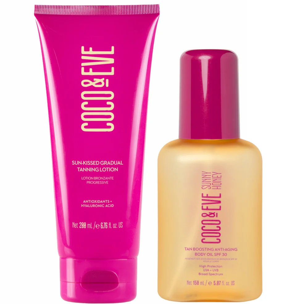 Coco & Eve Sun-Kissed Gradual Tanning Lotion and Tan Boosting Anti-Aging Body Oil SPF30 Bundle Immagine 1