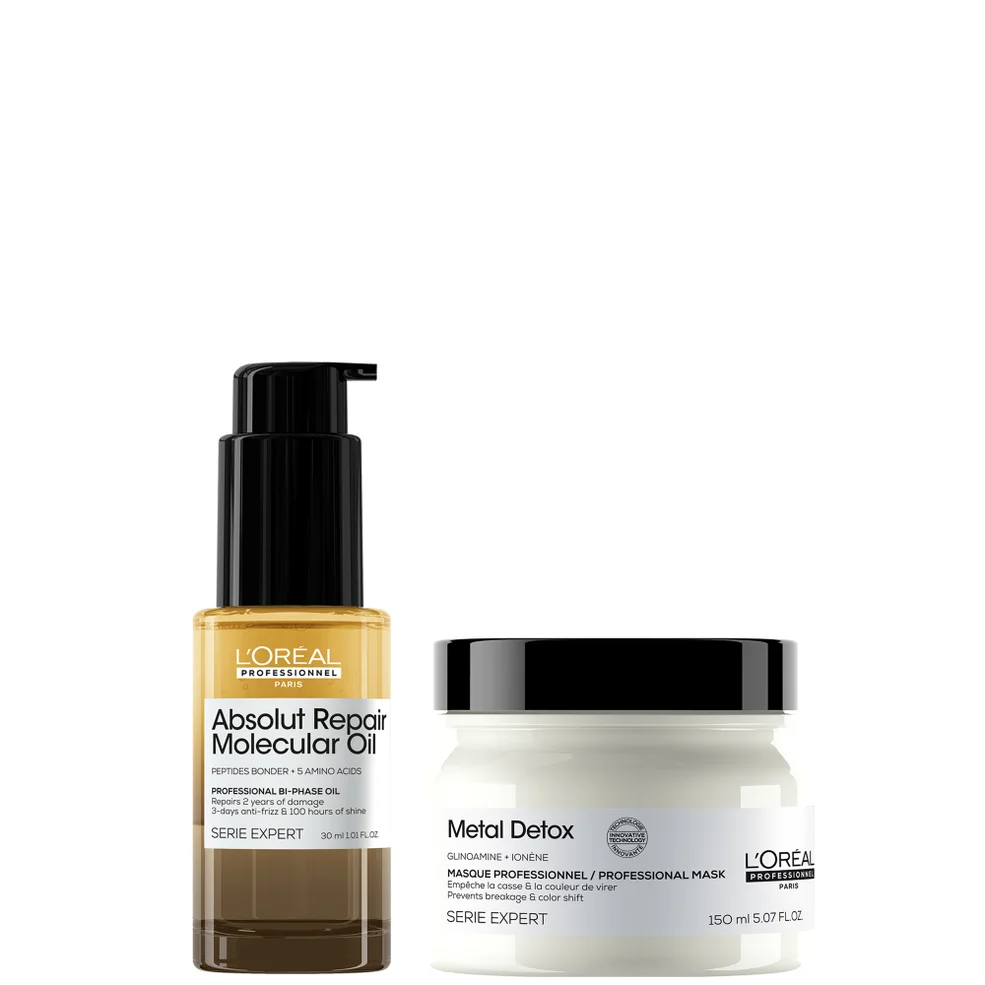 L'Oréal Professionnel Ultimate Repair Treatment Set: Metal Detox Hair Mask 150ml & Absolut Repair Molecular Bi-Phase Hair Oil Immagine 1