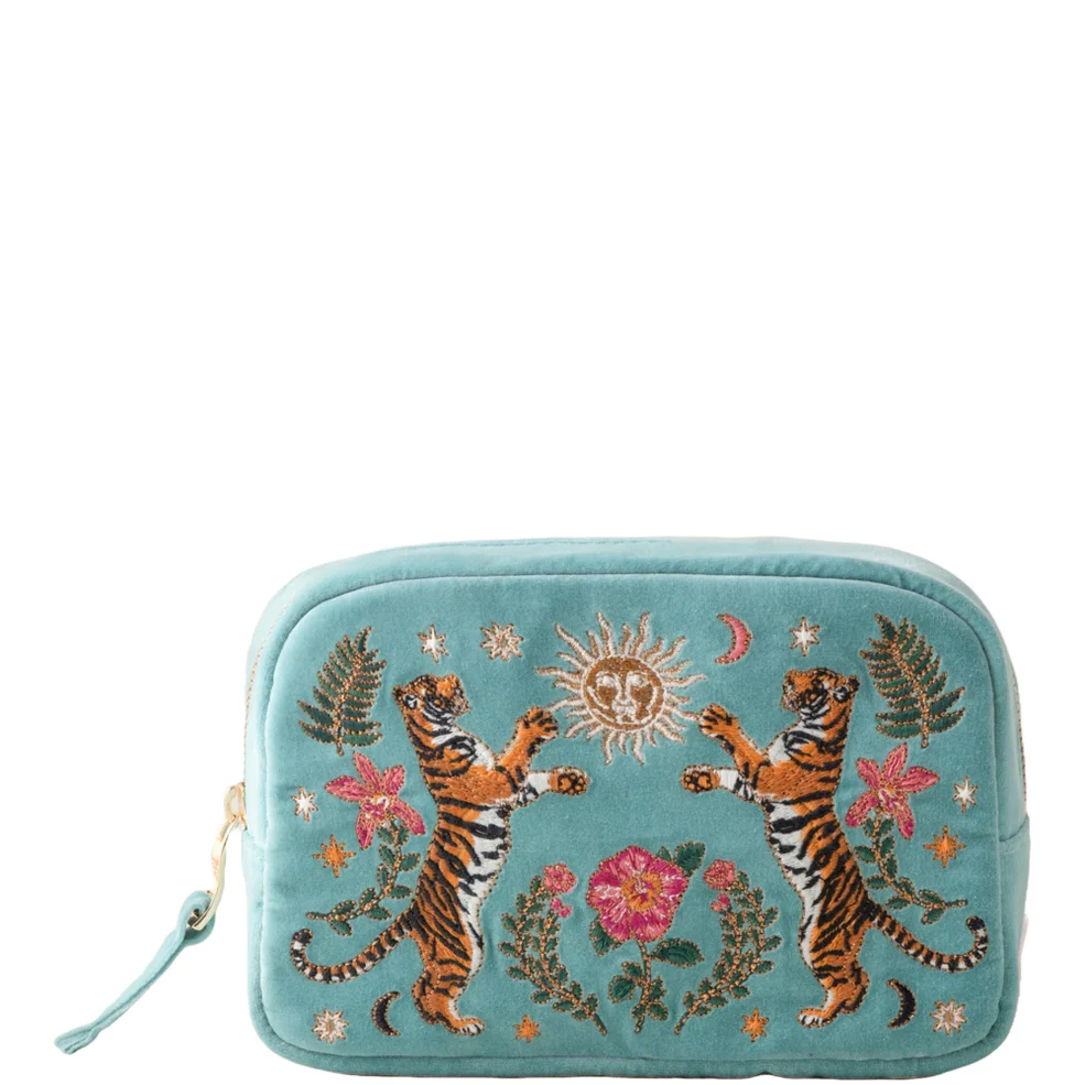 Elizabeth Scarlett Celestial Tigers Velvet Makeup Bag - Dusky Teal Immagine 1