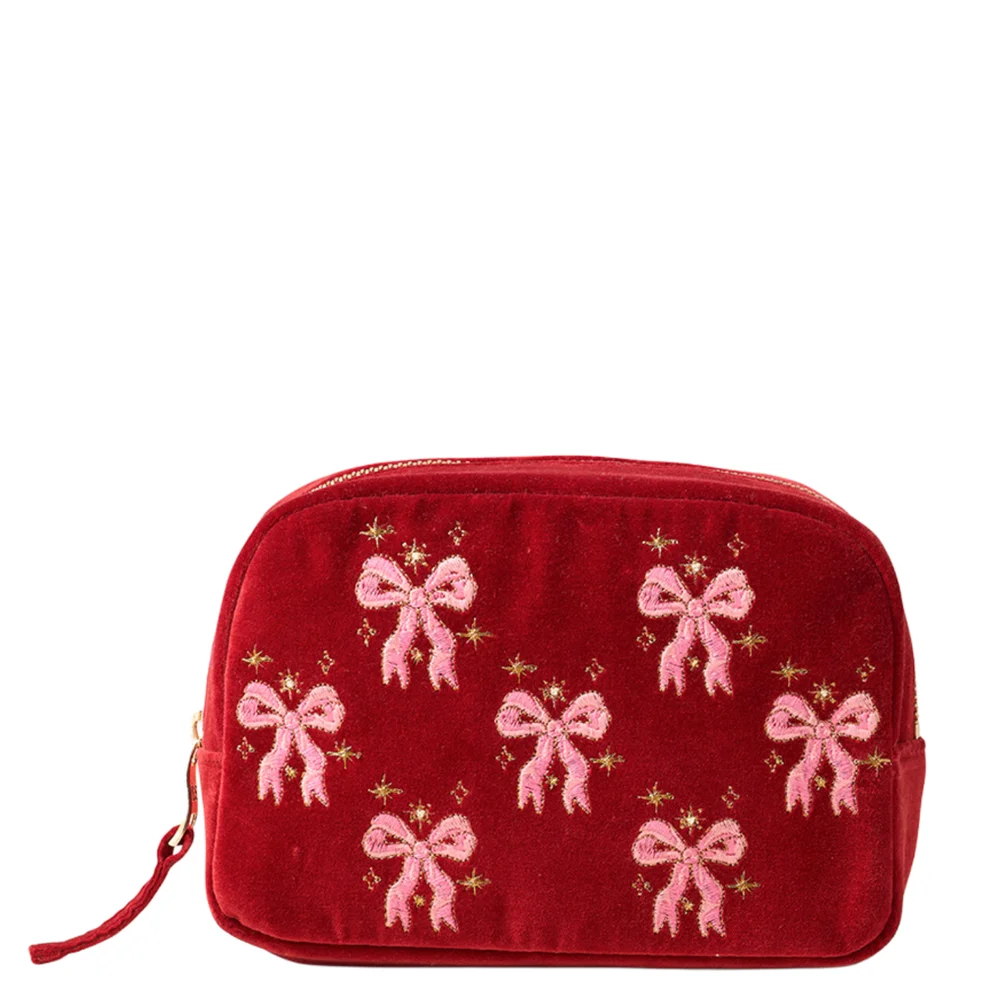 Elizabeth Scarlett Dazzling Bows Velvet Makeup Bag - Rouge Immagine 1