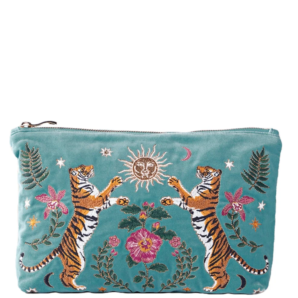 Elizabeth Scarlett Celestial Tigers Velvet Everyday Pouch - Dusky Teal Immagine 1