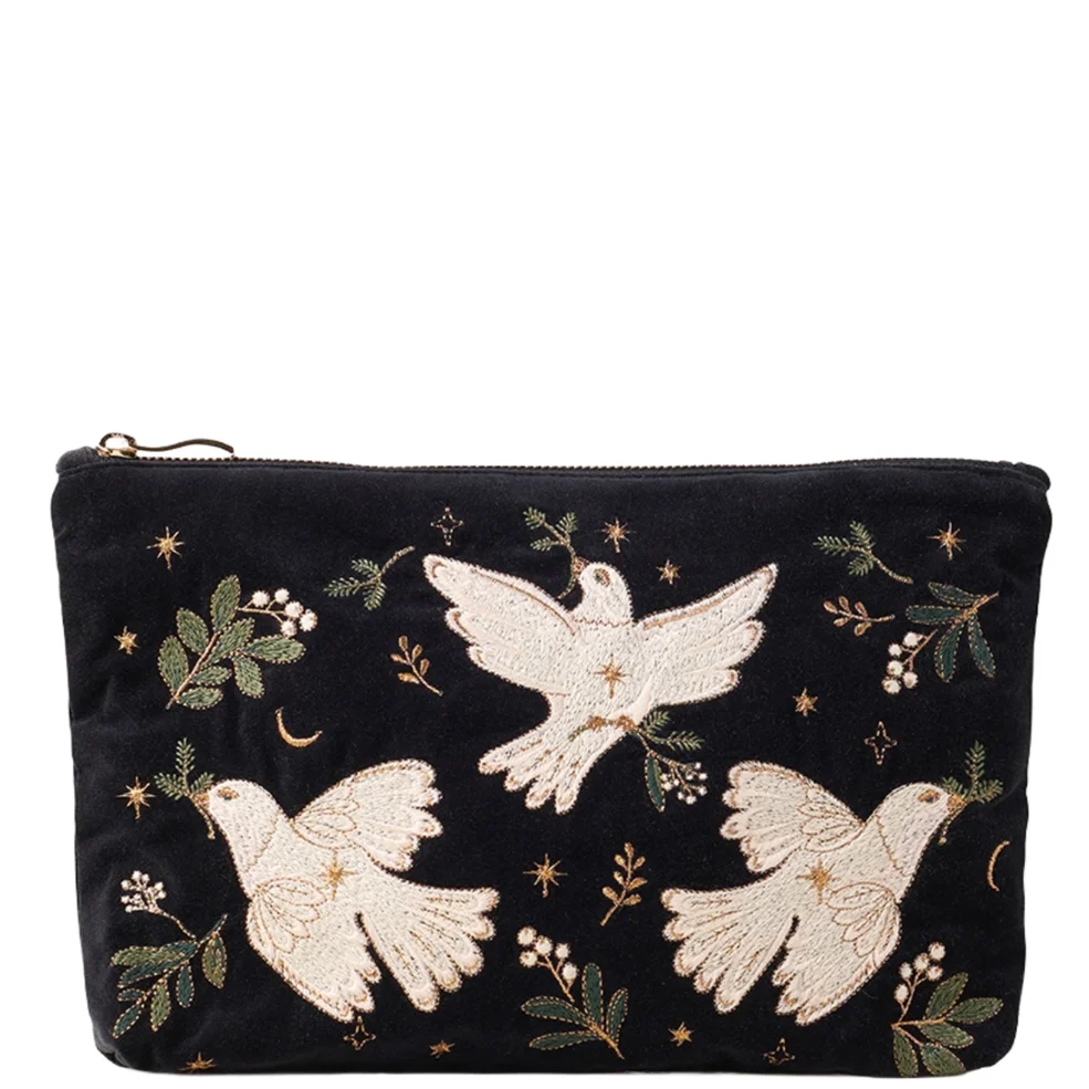 Elizabeth Scarlett Doves of Peace Velvet Everyday Pouch - Charcoal Immagine 1