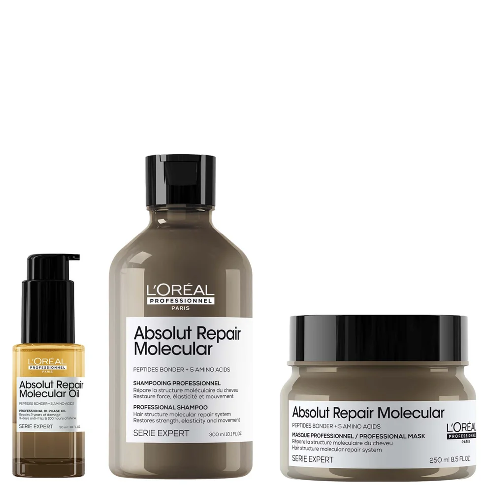 L'Oréal Professionnel Absolut Repair Molecular Shampoo 300ml, Hair Mask 250ml & Bi-Phase Hair Oil for Damaged Hair 30ml Immagine 1