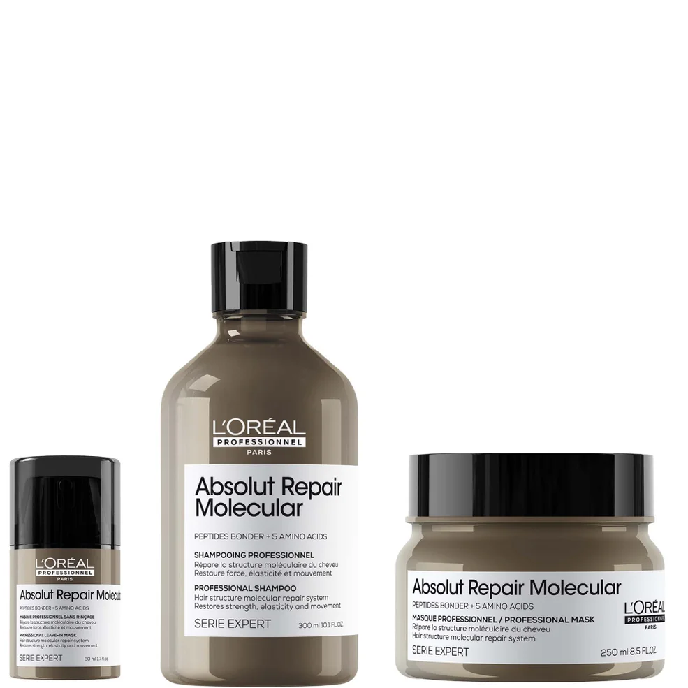 L'Oréal Professionnel Absolut Repair Molecular Shampoo 300ml, Hair Mask 250ml & Leave-in Hair Mask Travel Size 50ml Immagine 1