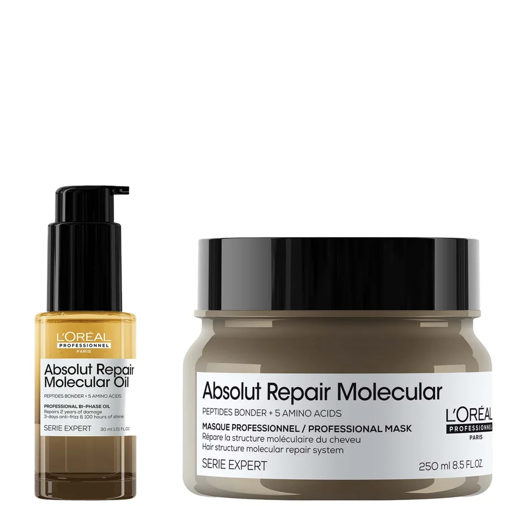 L'Oréal Professionnel Absolut Repair Molecular Rinse-off Hair Mask 250ml & Bi-Phase Hair Oil for Damaged Hair 30ml Immagine 1